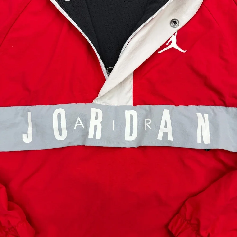 Air Jordan Jacket Mens Medium Red Spellout Windbreaker Jumpman Side Zip Hooded
